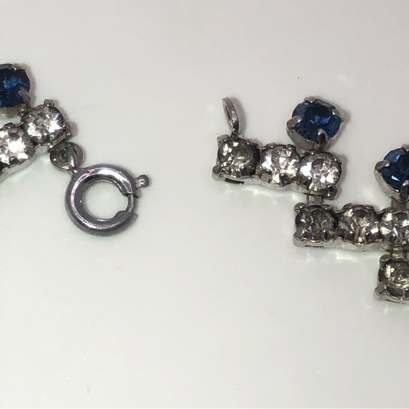 Vtg Blue & White Rhinestone Necklace 15” Unmarked - Picture 4 of 6